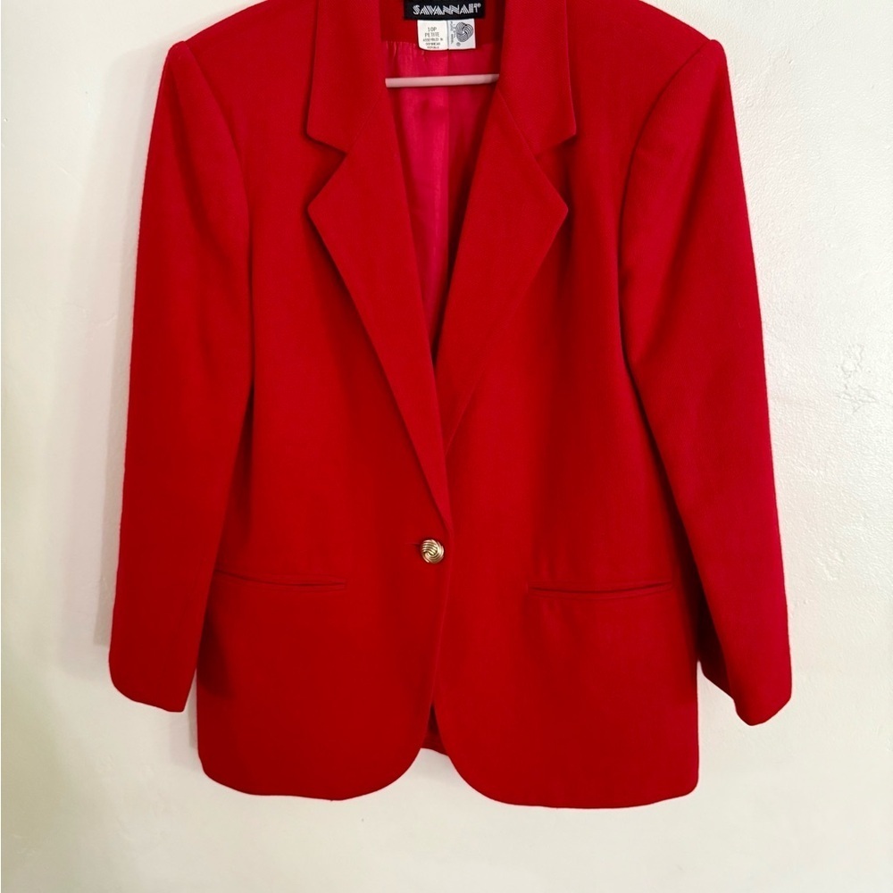 Vintage Savannah Bold Red 100% Wool Blazer, Size: 10 Petite